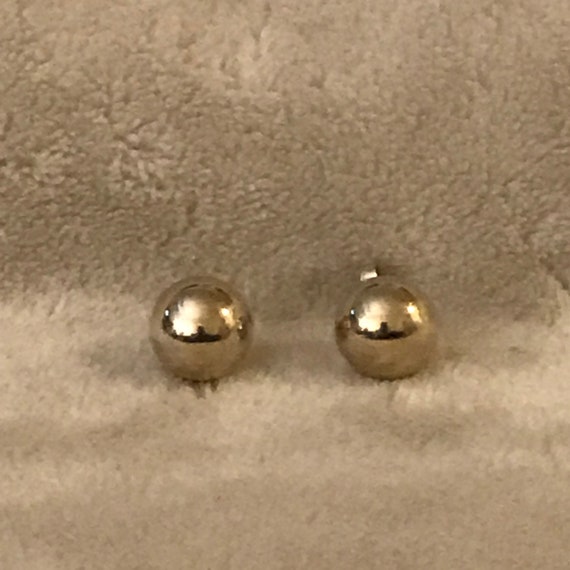 Vintage Large Ball Sterling Silver Round Stud ear… - image 1