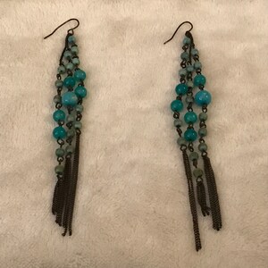 Vintage  Dangle drop Bohemian Boho Turquoise Color Beads Hippie Mid-century fish hook earrings