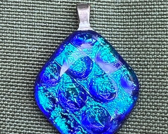 Vintage Water Drops blue Diamond shape  Modernist Artisan Studio Art Abstract blue pendant