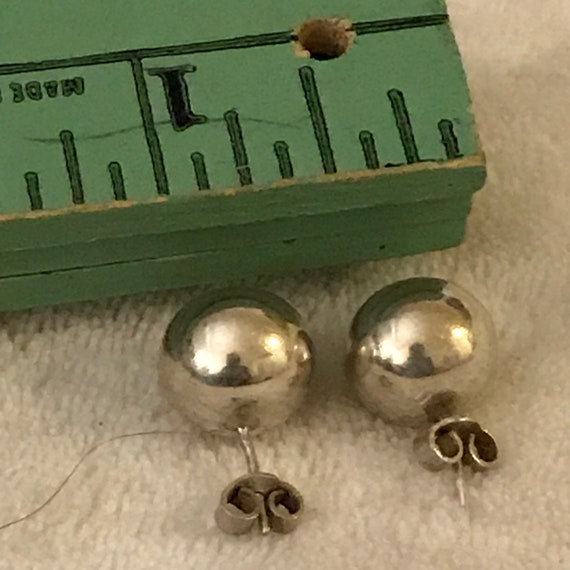 Vintage Large Ball Sterling Silver Round Stud ear… - image 3