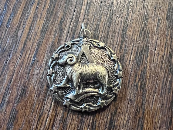 Vintage Aries Ram Horoscope Brass tone Astrology Pendant
