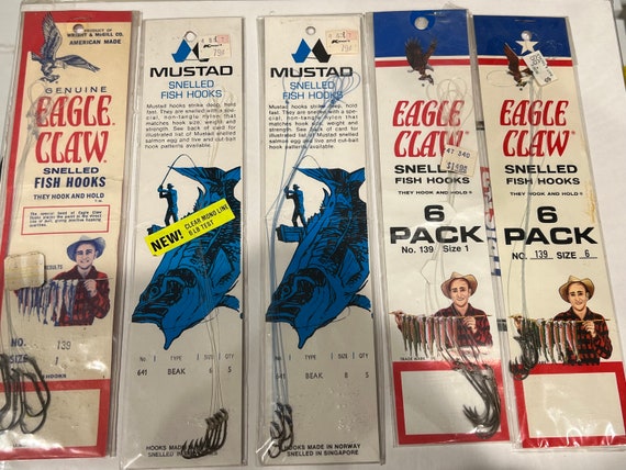 Vintage Snelled Mustad Eagle Claw Lot of Fishing Lures Fish Hooks New Old  Stock in Original Package -  Norway