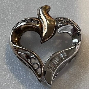 Vintage Heart Sterling Silver and 14k gold plate Heavy custom Pendant