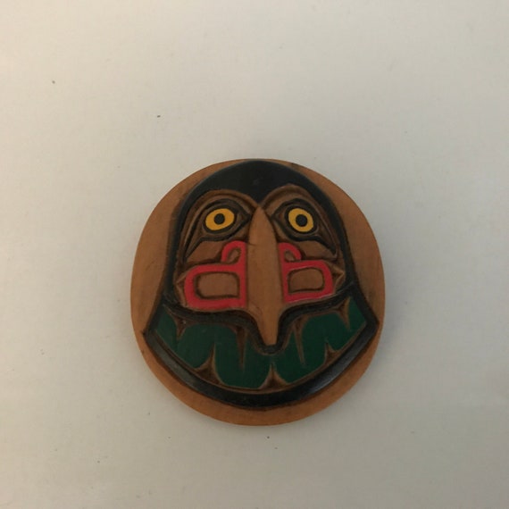 Vintage Hand carved Wood Owl Native American sign… - image 1
