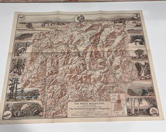 The White Mountains 1937 National Geographic New Hampshire Map HTF