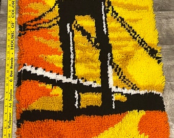 Vintage Golden Gate Bridge California Sunset Latch Hook Wall Hanging Rug Complete