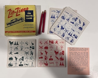 Vintage Zip Zingo Early Road trip Bingo type game transportation car culture game