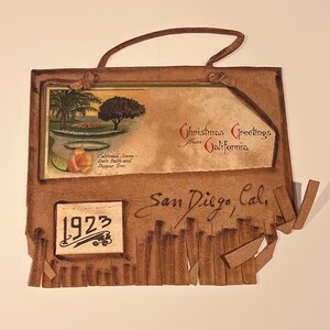 Antique California 1923 Leather Calendar Christmas San Diego Scarce
