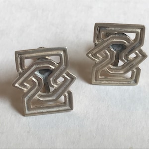 Vintage Sterling Silver Artist Signed Mexican Southwestern Aztec Screw back Earrings