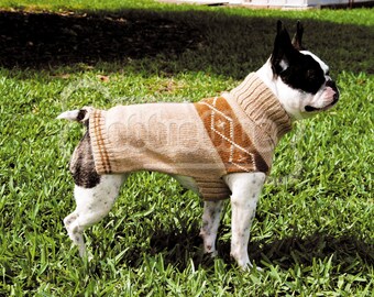 Dog Sweater - "Huari" English style made in beige/brown Alpaca Wool