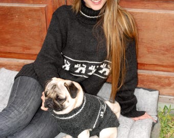 Matching Alpaca Turtleneck Sweater Set – Human & Dog, Unisex Design