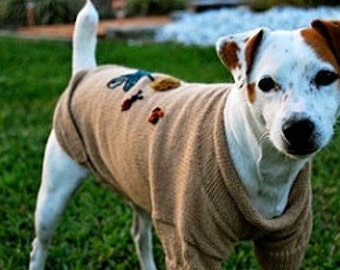 Dog sweater - with an exquisitely embroidered yellow flower and tiny bee accents on the back