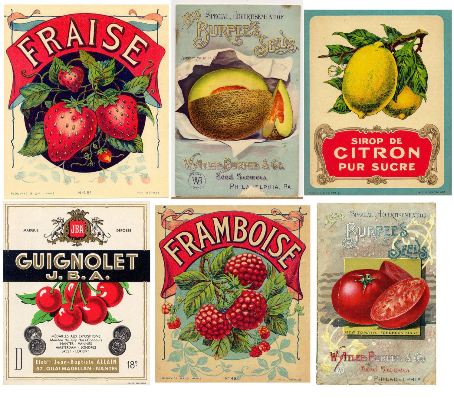 Vintage Fruit Label Collage Handmade Fabric Block Great for Etsy