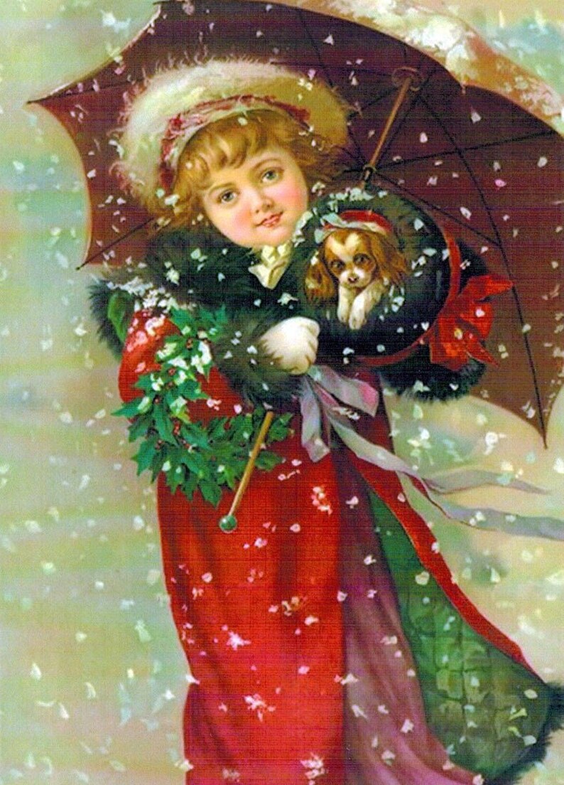 Get 1 FREE Buy 2 Set of TWO 4x6 Victorian Vintage Puppy for Christmas Craft Fabric Blocks Great for Quilting Pillows /& Wall Art