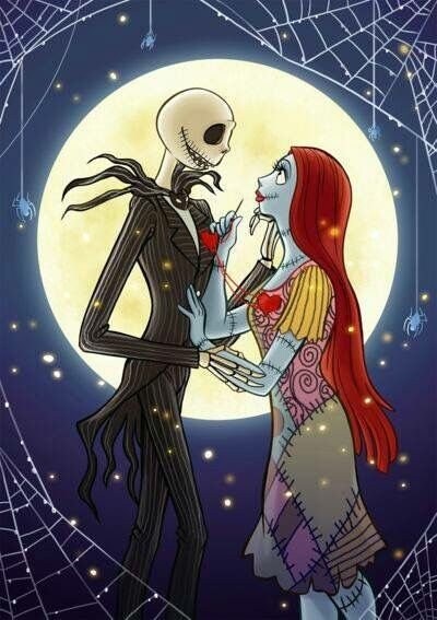 Jack and Sally in Love Nightmare Before Christmas 8x10 Craft Fabric Block -...