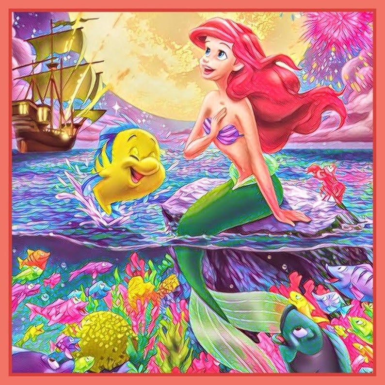 Buy 2 Pillows /& Wall Art Little Mermaid Collage Fan Art 8x8 Fabric Block Get 1 FREE Great for Quilting