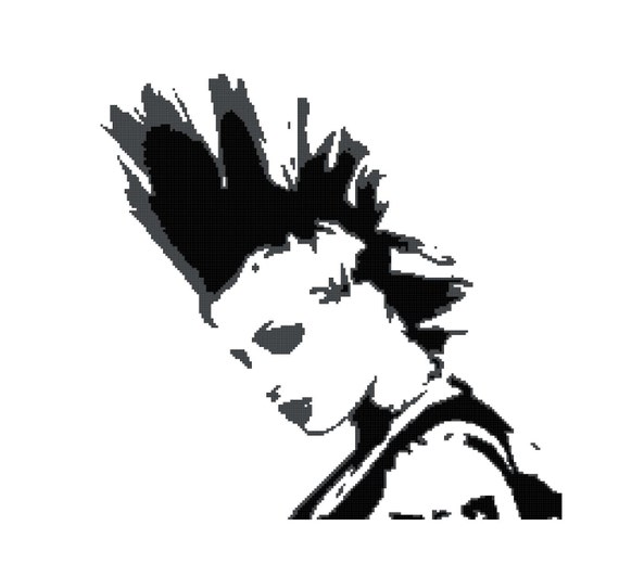 Punk Girl With Mohawk Black White Silhouette Cross Stitch Pattern