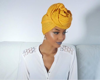 SUMMER YELLOW HEADWRAP | Turban Wax print Head wrap | Ankara headscarf | African wax print Headband | Ladies Scarf