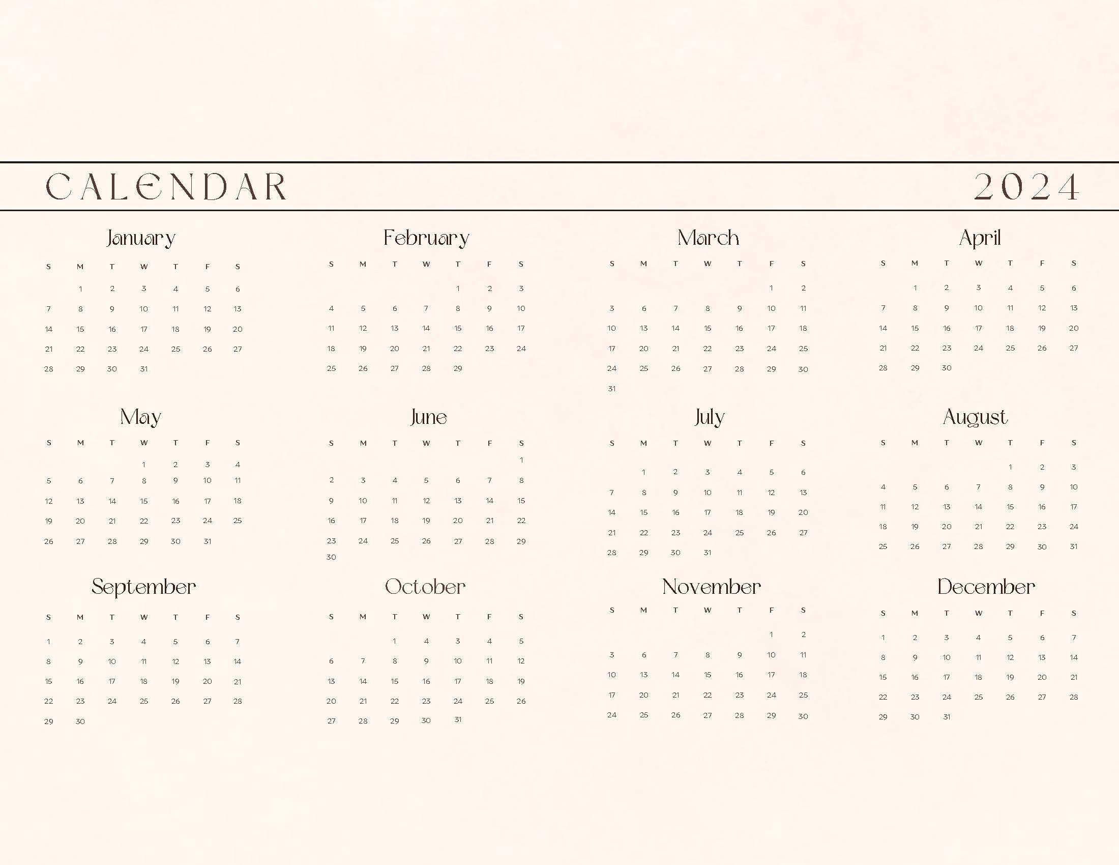 Printable PDF 2024 Year At A Glance Natural Beige Simple - Etsy México