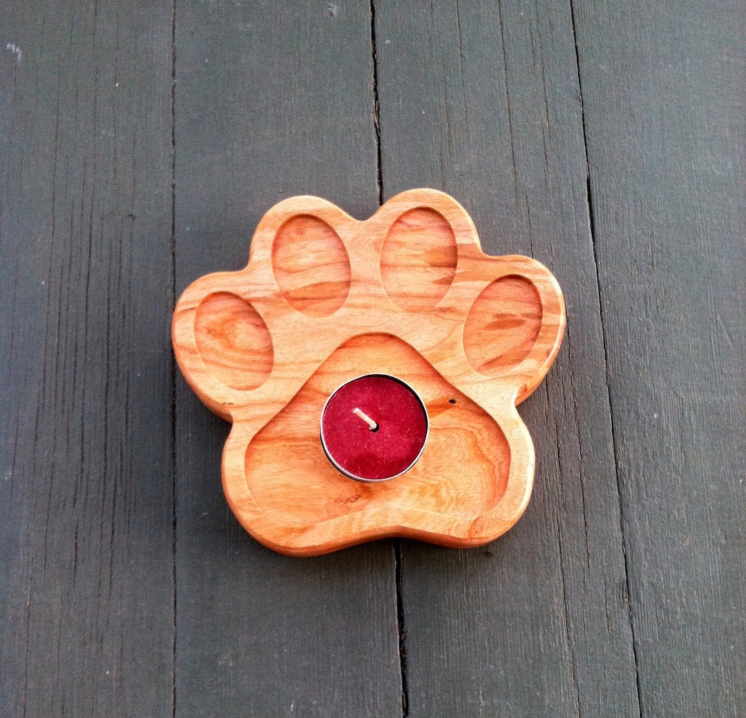Dog Paw Candle Holder, Dog Tea Light Holder, Carved Wood Dog Paw, Pet