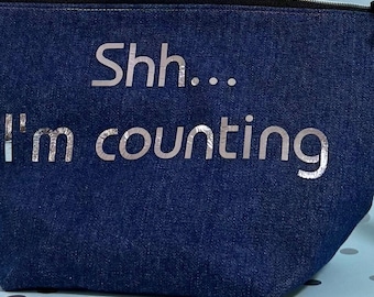 Denim Knitting Project Bag: "Shh...I'm counting", Yarn Storage, Handmade in UK