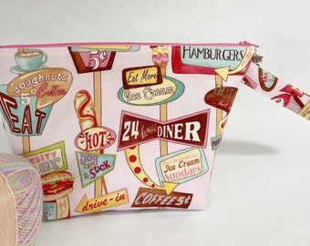 Diner Print Project Bag: Zipped Knitting, Crochet & Craft Storage