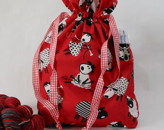 Shawl project bag | medium knitting bag | sheep knitting bag | drawstring bag | yarn storage bag
