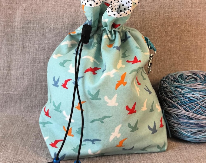 Drawstring bag gulls : small project bag for knitting, crochet, sewing, craft, cosmetics, storage
