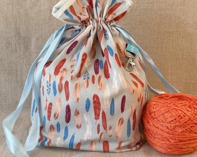 Feathers Project Bag: Medium Knitting, Crochet, or Shawl Bag