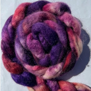 Hand dyed fibre for spinning felting | BFL Kid Mohair blend | Summer pudding colourway | Purple fibre | Combed top