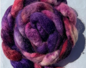 Hand Dyed BFL Kid Mohair Fibre: Summer Pudding Purple Combed Top