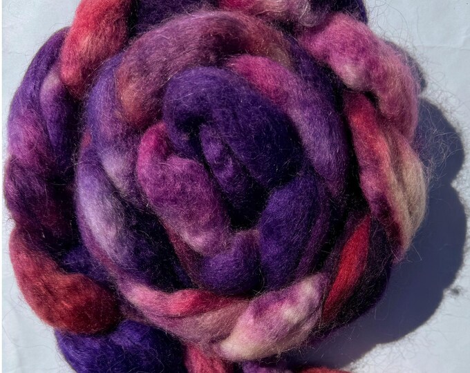 Hand Dyed BFL Kid Mohair Fibre: Summer Pudding Purple Combed Top