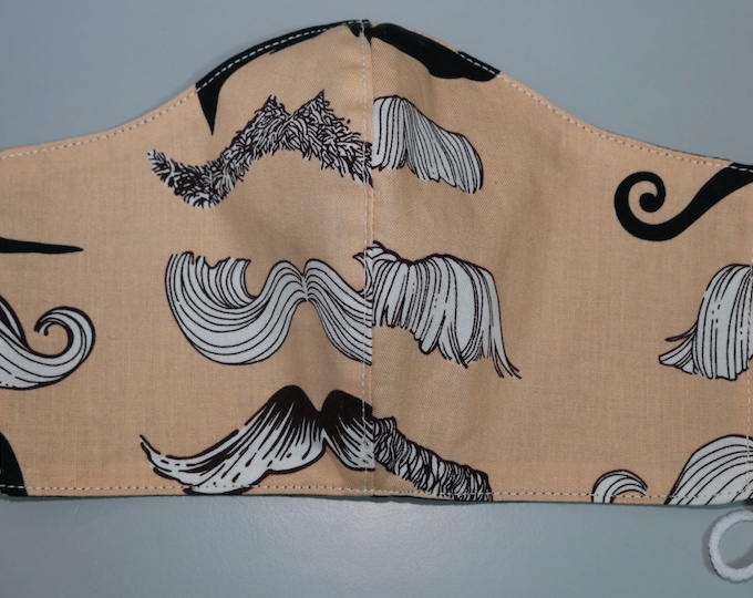 Moustache Print Face Mask: Adjustable, Reusable Cotton with Filter Pocket