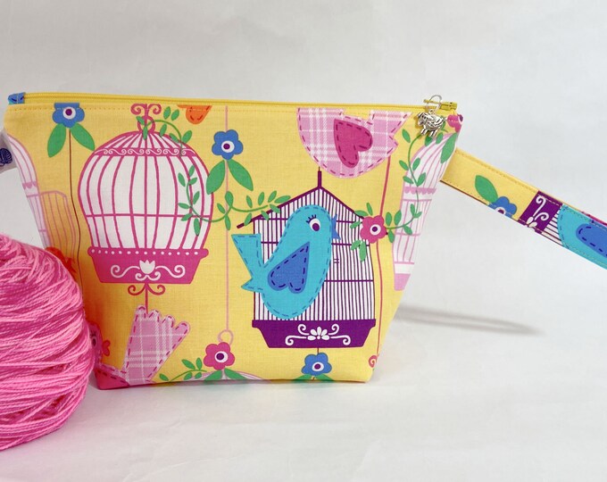 Birdcages Project Bag: Zipped Knitting, Crochet, or Cosmetics Bag