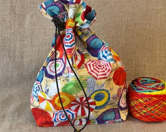 Drawstring bag beach parasols : small project bag for knitting, crochet, sewing, craft, cosmetics, storage