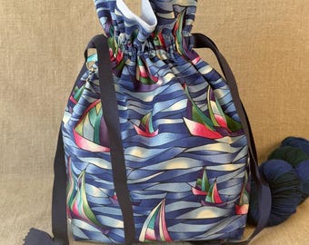 Sailing Boats Project Bag: Medium Knitting, Crochet, or Shawl Bag