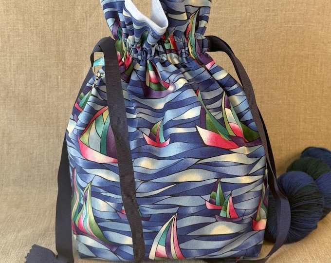 Sailing Boats Project Bag: Medium Knitting, Crochet, or Shawl Bag