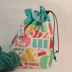 Typeset project bag | Craft bag | Sock knitting bag | Small project bag | Drawstring bag | Yarn storage bag | Crochet bag