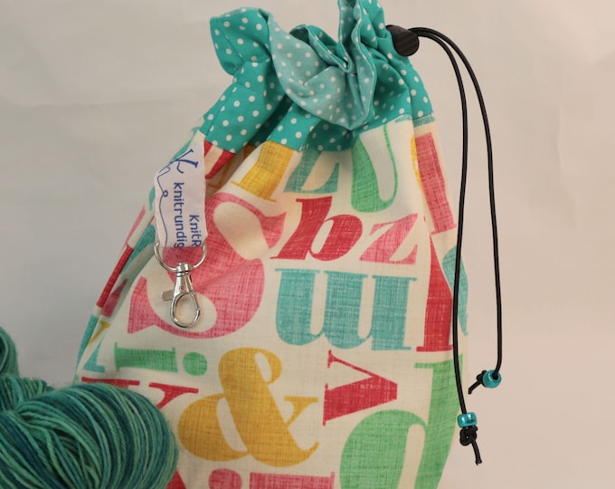 Typeset Cotton Project Bag: Drawstring Yarn Storage, Knitting & Crochet