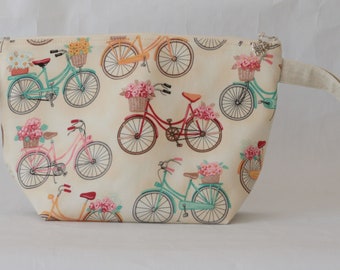 Bicycles Floral Knitting Project Bag: Yarn Storage, Crochet Bag