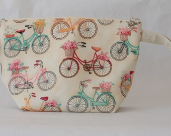 Bicycles knitting bag | yarn storage | bicycles project bag | floral crochet bag | project pouch | craft bag | cosmetics bag