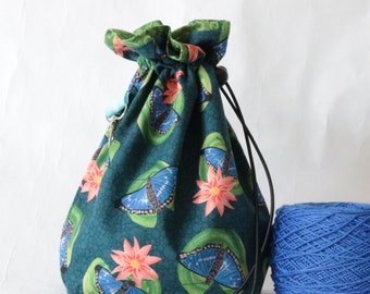 Butterfly project bag | Craft bag | Sock knitting bag | Small project bag | Drawstring bag | Yarn storage bag | Crochet bag