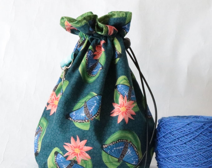 Butterfly Project Bag: Cotton Drawstring Knitting Bag