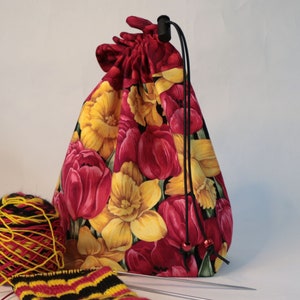 Small project bag Floral knitting bag Sock knitting bag Knitting project bag Craft bag Drawstring bag image 1