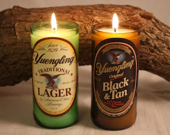Beer Bottle Candle from Upcycled Yuengling and Yuengling Black and Tan, Beer Bottles, Scented Candles in your Choice of Scent, Bar Decor