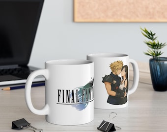 Final Fantasy VII 7 Cloud en Tifa romantische anime keramische mok, perfect voor cadeau, koffieliefhebbers, mok stel, Valentijnsdag