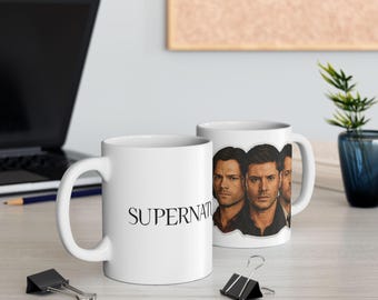 Supernatural Dean, Sam and Castiel Ceramic Mug TV Show Collectible, Fandom Coffee Cup, Geeky Gift for Fans, Supernatural Logo Drinkware