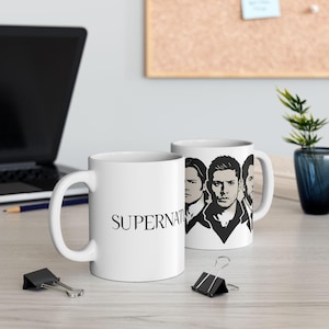 Supernatural Dean, Sam en Castiel fanart keramische mok, show collectible, fandom koffiekopje, geeky cadeau voor fans, bovennatuurlijk logo drinkgerei