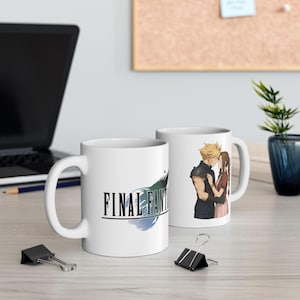 Ceramiczny kubek z anime „Final Fantasy VII 7 Cloud and Aerith Romantic Embrace”, idealny na prezent dla miłośników kawy, dla par, na Walentynki