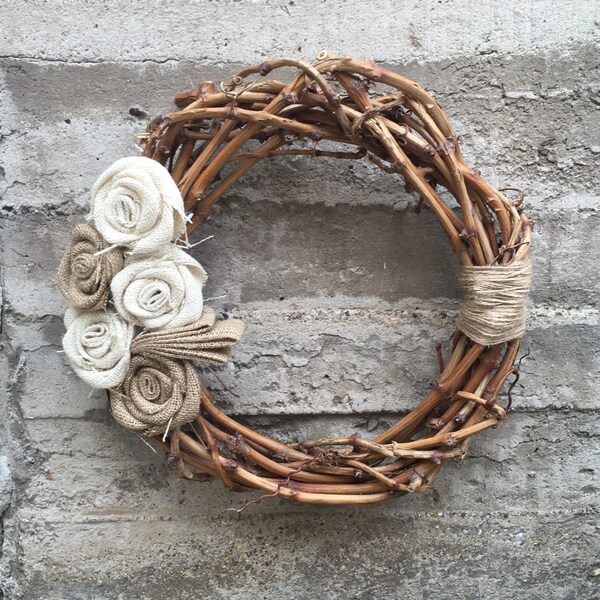 Front Door Wreaths, Burlap Wreath, Grapevine Wreath, Rustic Wreath, Burlap Flower Wreath